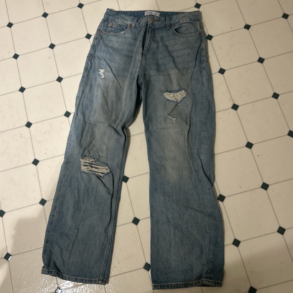 Primark Blue Relaxed Fit Jeans with Distressed Details